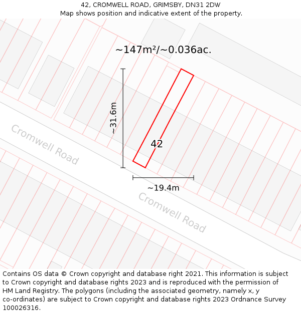 42, CROMWELL ROAD, GRIMSBY, DN31 2DW: Plot and title map
