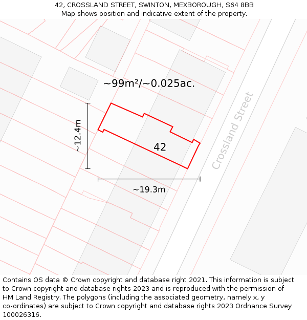 42, CROSSLAND STREET, SWINTON, MEXBOROUGH, S64 8BB: Plot and title map
