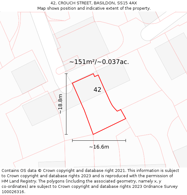 42, CROUCH STREET, BASILDON, SS15 4AX: Plot and title map