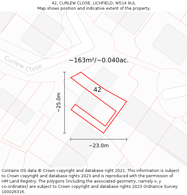 42, CURLEW CLOSE, LICHFIELD, WS14 9UL: Plot and title map