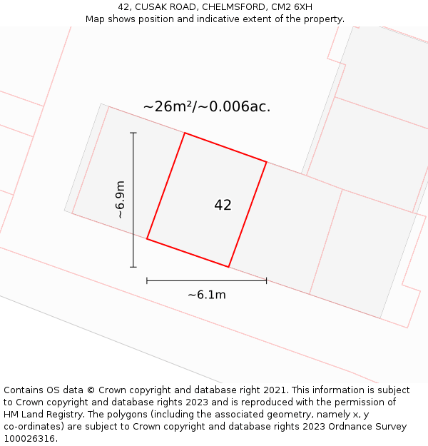 42, CUSAK ROAD, CHELMSFORD, CM2 6XH: Plot and title map