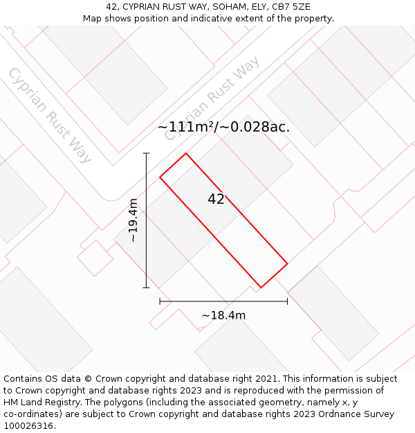 42, CYPRIAN RUST WAY, SOHAM, ELY, CB7 5ZE: Plot and title map