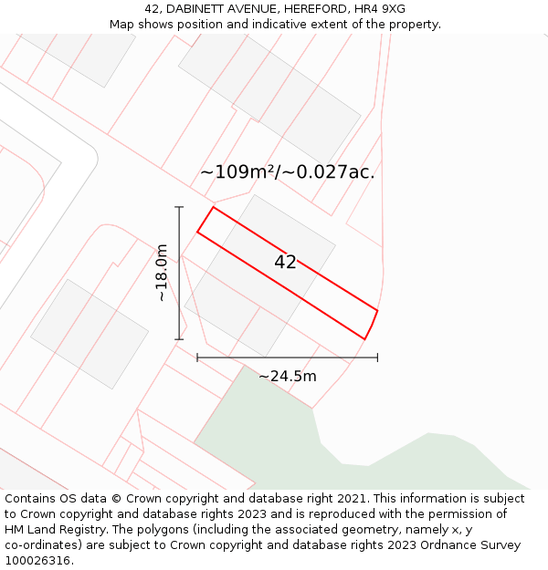 42, DABINETT AVENUE, HEREFORD, HR4 9XG: Plot and title map