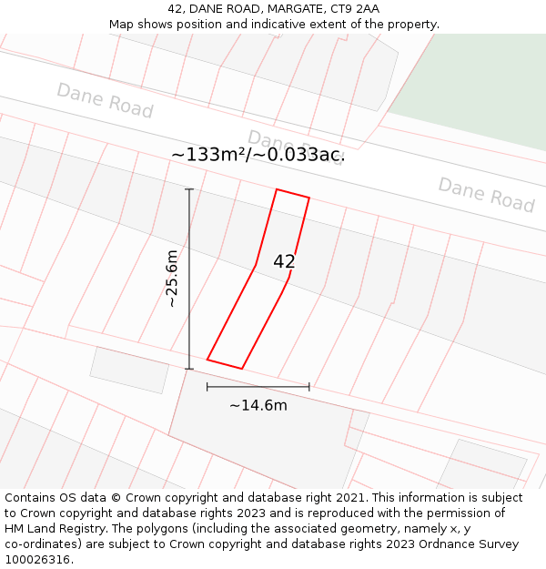 42, DANE ROAD, MARGATE, CT9 2AA: Plot and title map