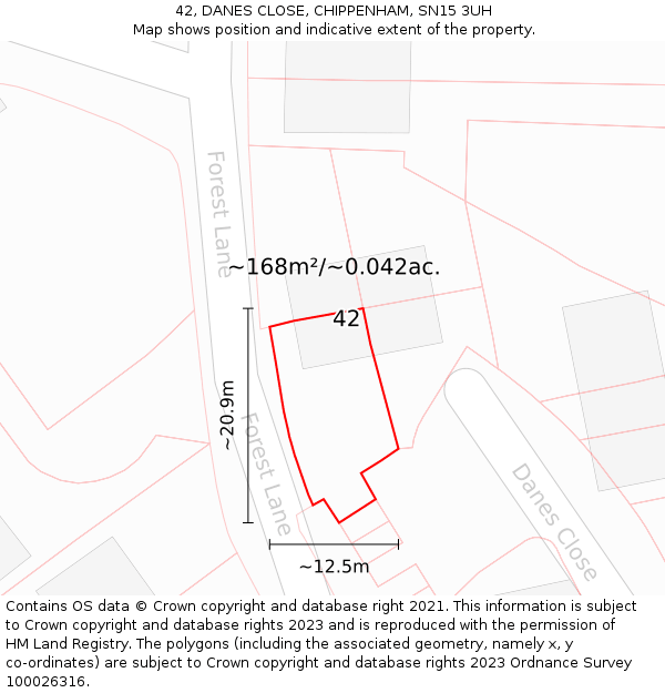 42, DANES CLOSE, CHIPPENHAM, SN15 3UH: Plot and title map