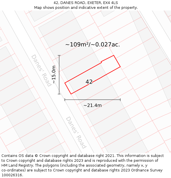 42, DANES ROAD, EXETER, EX4 4LS: Plot and title map