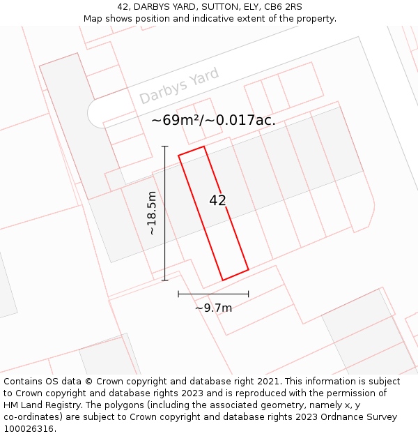 42, DARBYS YARD, SUTTON, ELY, CB6 2RS: Plot and title map