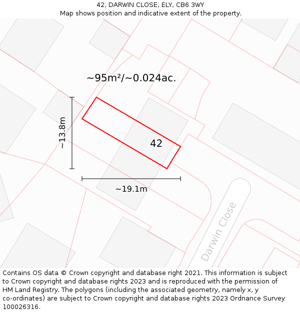 42, DARWIN CLOSE, ELY, CB6 3WY: Plot and title map