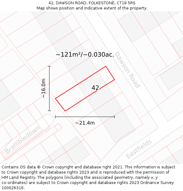 42, DAWSON ROAD, FOLKESTONE, CT19 5RS: Plot and title map