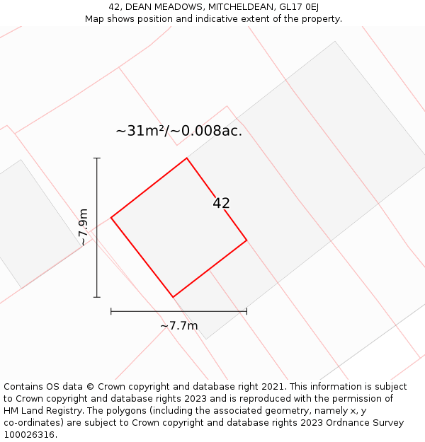 42, DEAN MEADOWS, MITCHELDEAN, GL17 0EJ: Plot and title map