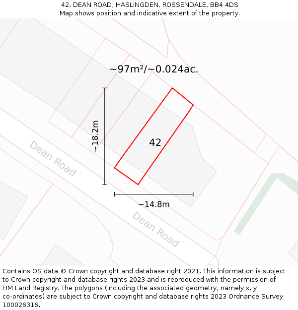 42, DEAN ROAD, HASLINGDEN, ROSSENDALE, BB4 4DS: Plot and title map