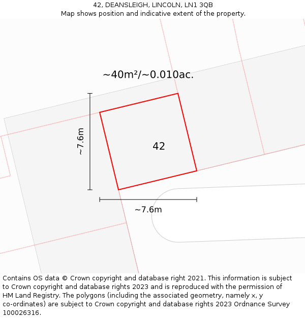 42, DEANSLEIGH, LINCOLN, LN1 3QB: Plot and title map