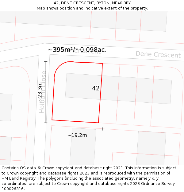 42, DENE CRESCENT, RYTON, NE40 3RY: Plot and title map