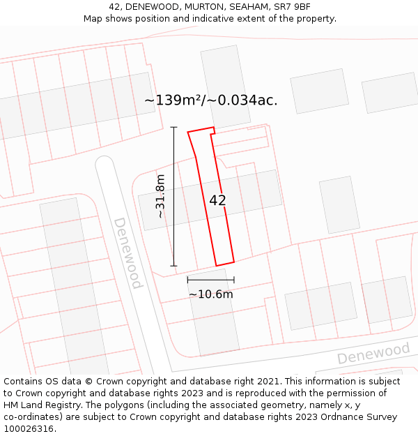 42, DENEWOOD, MURTON, SEAHAM, SR7 9BF: Plot and title map