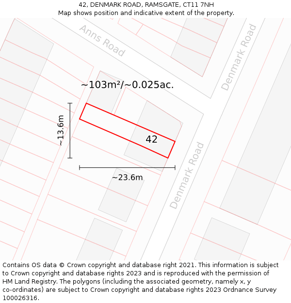 42, DENMARK ROAD, RAMSGATE, CT11 7NH: Plot and title map