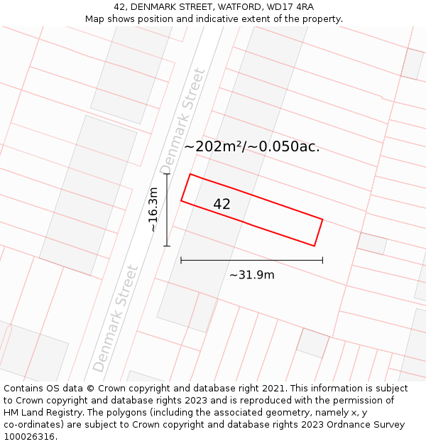 42, DENMARK STREET, WATFORD, WD17 4RA: Plot and title map