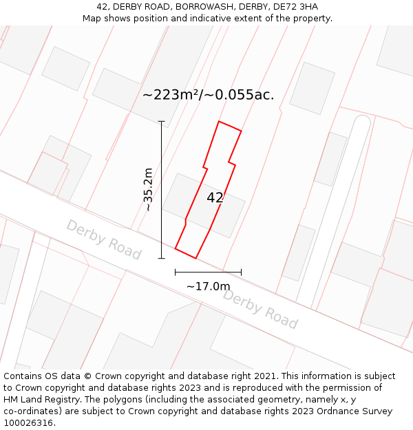 42, DERBY ROAD, BORROWASH, DERBY, DE72 3HA: Plot and title map