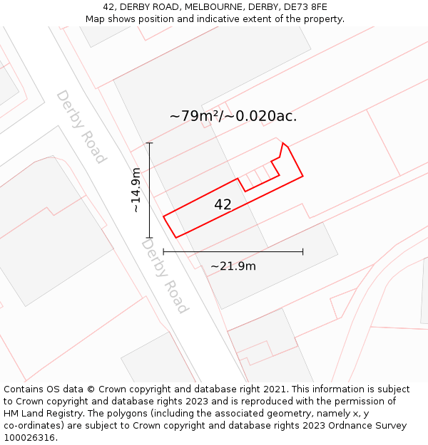 42, DERBY ROAD, MELBOURNE, DERBY, DE73 8FE: Plot and title map