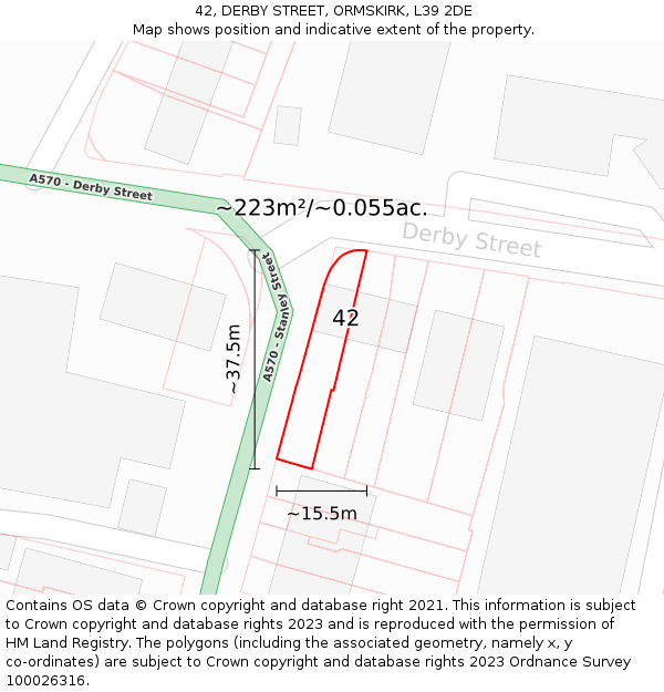42, DERBY STREET, ORMSKIRK, L39 2DE: Plot and title map