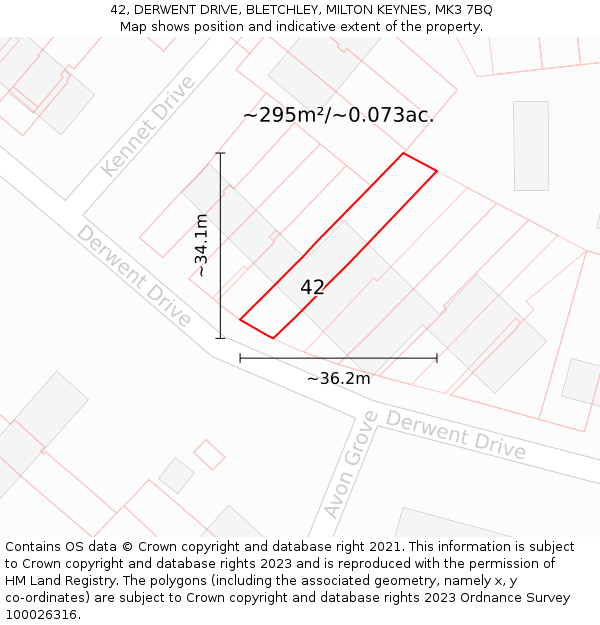 42, DERWENT DRIVE, BLETCHLEY, MILTON KEYNES, MK3 7BQ: Plot and title map