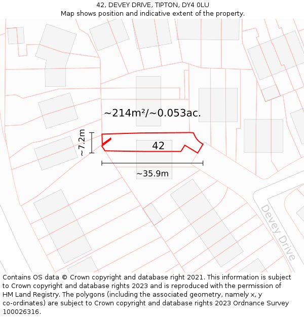 42, DEVEY DRIVE, TIPTON, DY4 0LU: Plot and title map