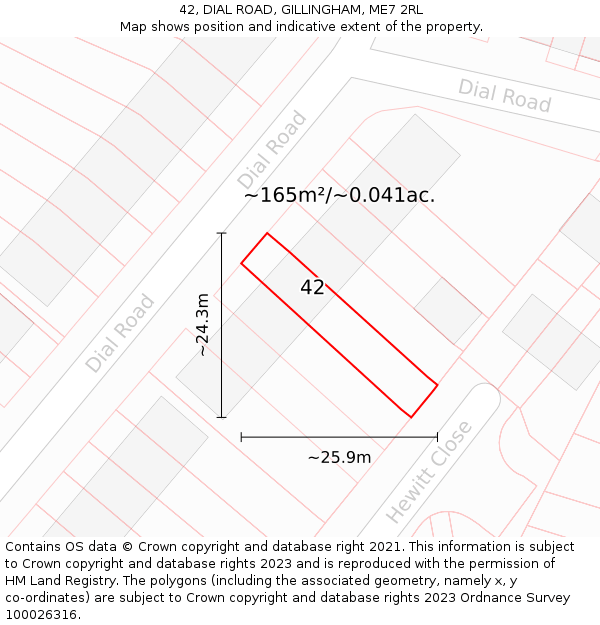 42, DIAL ROAD, GILLINGHAM, ME7 2RL: Plot and title map