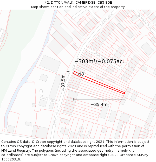 42, DITTON WALK, CAMBRIDGE, CB5 8QE: Plot and title map