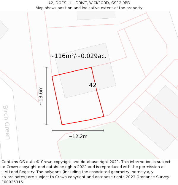 42, DOESHILL DRIVE, WICKFORD, SS12 9RD: Plot and title map