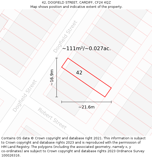 42, DOGFIELD STREET, CARDIFF, CF24 4QZ: Plot and title map