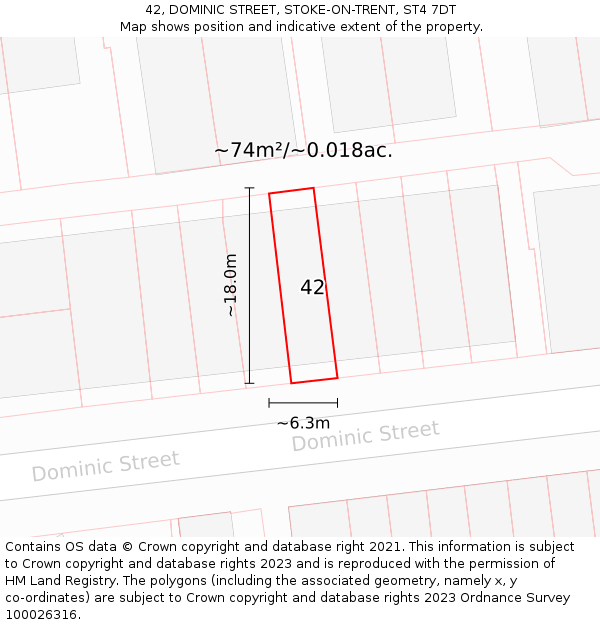 42, DOMINIC STREET, STOKE-ON-TRENT, ST4 7DT: Plot and title map