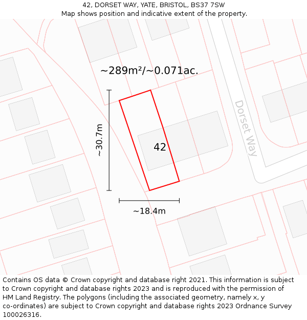 42, DORSET WAY, YATE, BRISTOL, BS37 7SW: Plot and title map