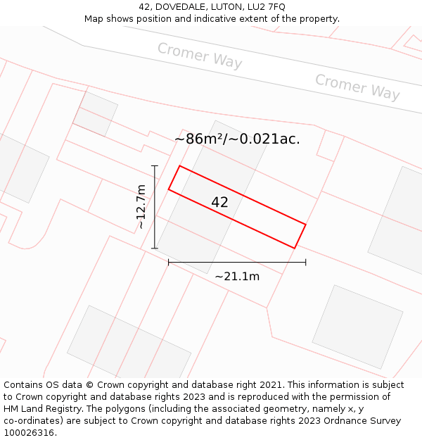 42, DOVEDALE, LUTON, LU2 7FQ: Plot and title map