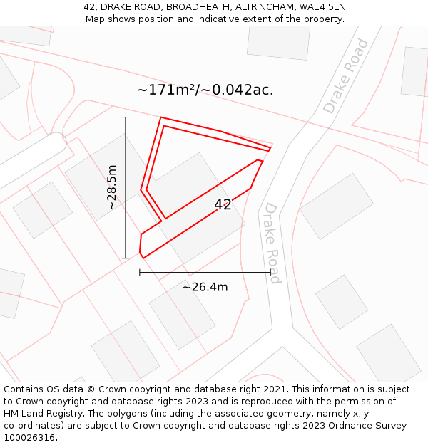 42, DRAKE ROAD, BROADHEATH, ALTRINCHAM, WA14 5LN: Plot and title map