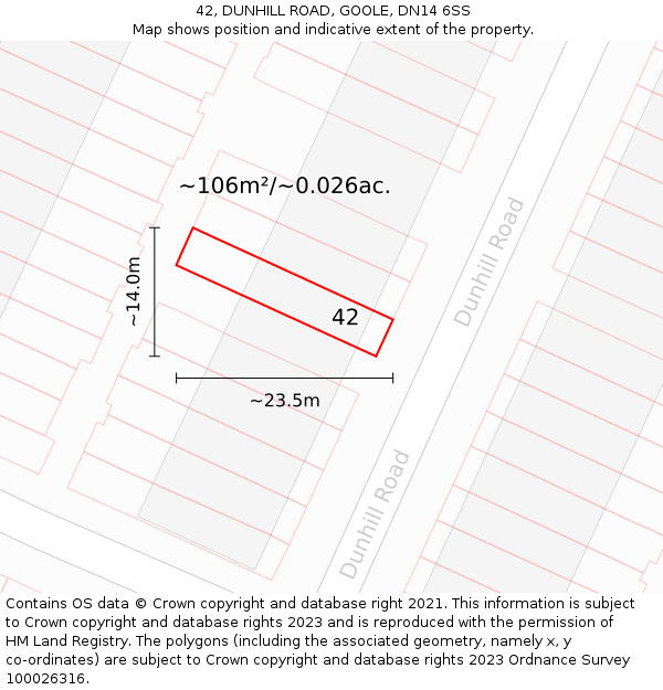 42, DUNHILL ROAD, GOOLE, DN14 6SS: Plot and title map