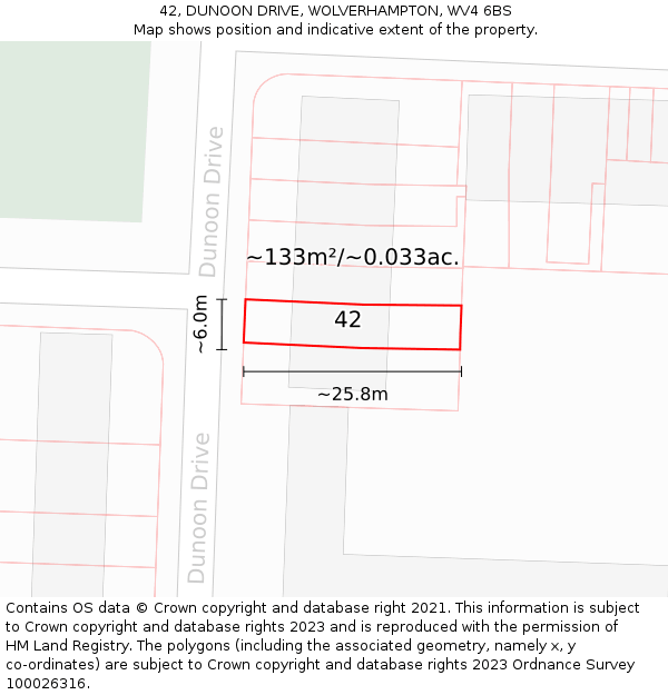 42, DUNOON DRIVE, WOLVERHAMPTON, WV4 6BS: Plot and title map