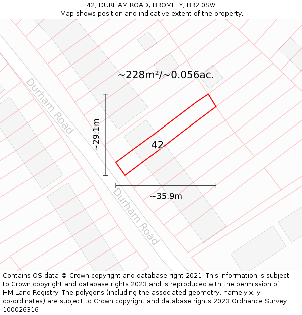 42, DURHAM ROAD, BROMLEY, BR2 0SW: Plot and title map