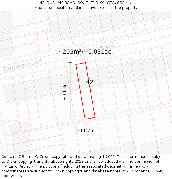 42, DURHAM ROAD, SOUTHEND-ON-SEA, SS2 4LU: Plot and title map