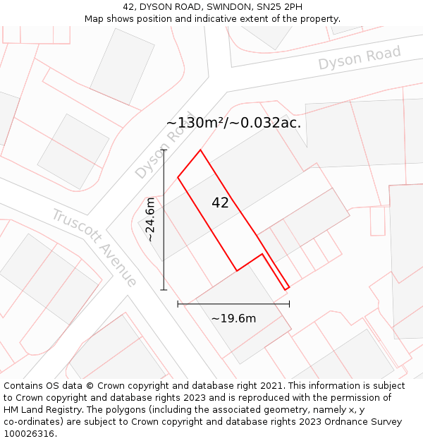 42, DYSON ROAD, SWINDON, SN25 2PH: Plot and title map