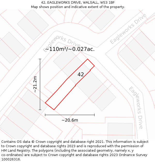 42, EAGLEWORKS DRIVE, WALSALL, WS3 1BF: Plot and title map