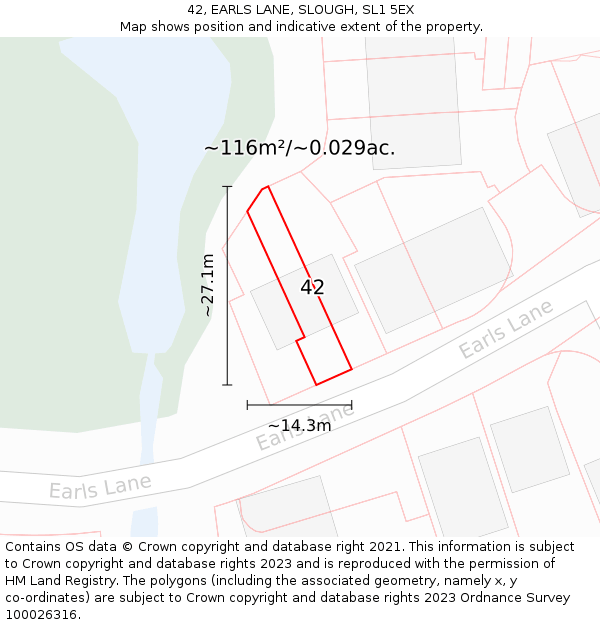 42, EARLS LANE, SLOUGH, SL1 5EX: Plot and title map
