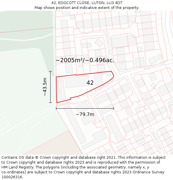 42, EDGCOTT CLOSE, LUTON, LU3 4DT: Plot and title map
