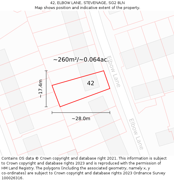 42, ELBOW LANE, STEVENAGE, SG2 8LN: Plot and title map