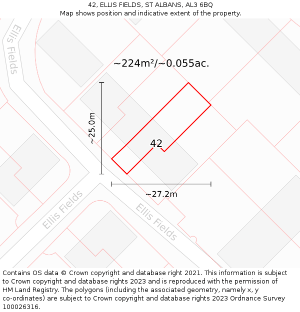 42, ELLIS FIELDS, ST ALBANS, AL3 6BQ: Plot and title map