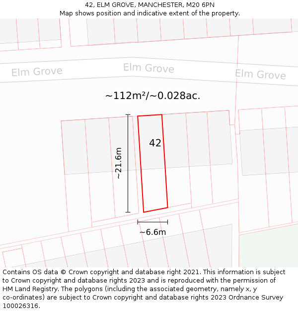 42, ELM GROVE, MANCHESTER, M20 6PN: Plot and title map