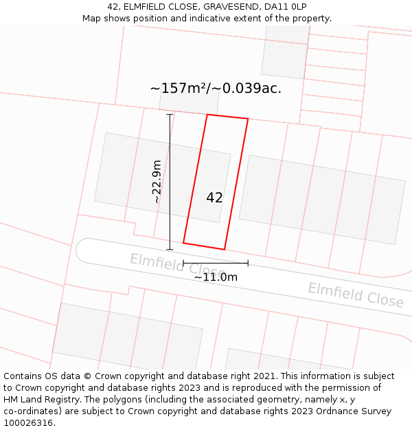 42, ELMFIELD CLOSE, GRAVESEND, DA11 0LP: Plot and title map