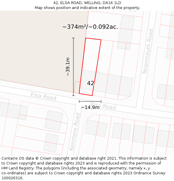 42, ELSA ROAD, WELLING, DA16 1LD: Plot and title map