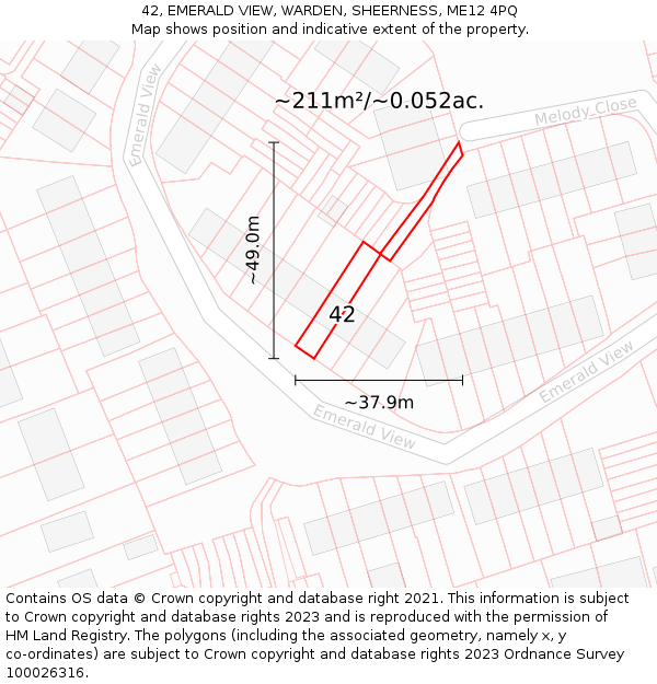 42, EMERALD VIEW, WARDEN, SHEERNESS, ME12 4PQ: Plot and title map