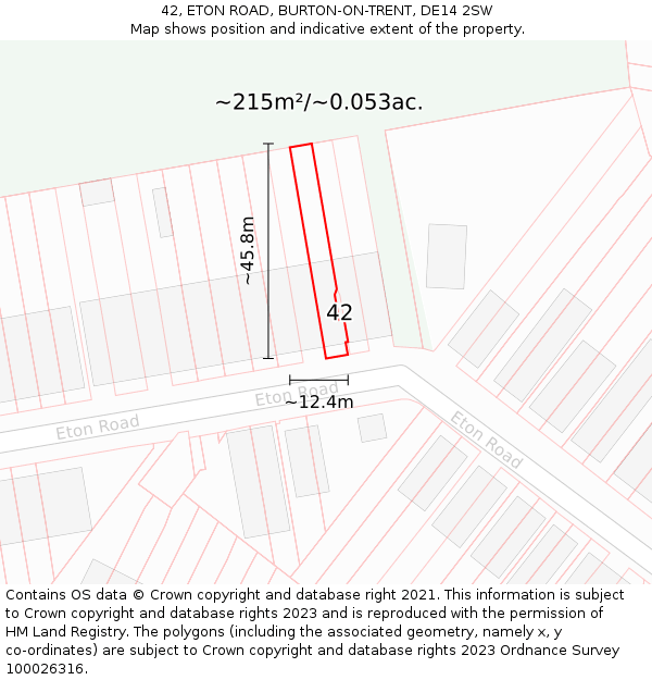 42, ETON ROAD, BURTON-ON-TRENT, DE14 2SW: Plot and title map