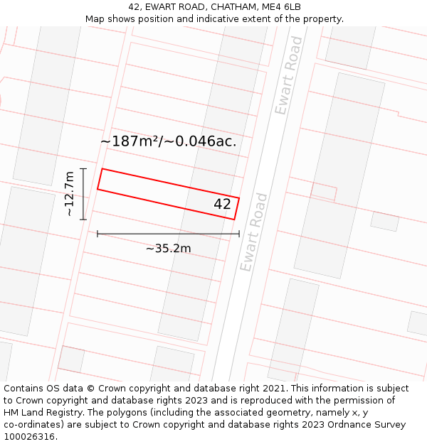 42, EWART ROAD, CHATHAM, ME4 6LB: Plot and title map