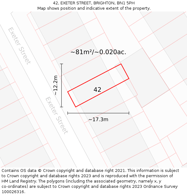 42, EXETER STREET, BRIGHTON, BN1 5PH: Plot and title map
